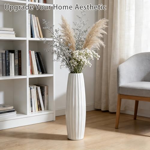 White Tall Floor Vase, 24" Ceramic Large Vase, Decorative Flower Vases for Modern Home Decor Living Room Office Bedroom Kitchen Wedding Centerpieces Farmhouse Décor - color: Vertical Stripes, size: Height-24 Inch