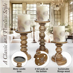 My Fancy Farmhouse Large Wood Candle Holders (Set of 3) - Tall Rustic Pillar Candlestick Stands - Fits 4 inch & 3 inch Pillar Candles - Modern Farmhouse Decor (Walnut Brown) - color: Natural Walnut