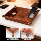 Leather Valet Tray for Best Dad – Personalized Engraved Catch All Tray with Custom Name or Initials – Unique Leather Organizer Gift for Father’s Day, Birthday, or Christmas from Daughter, Son, or Wife - style: Best Dad