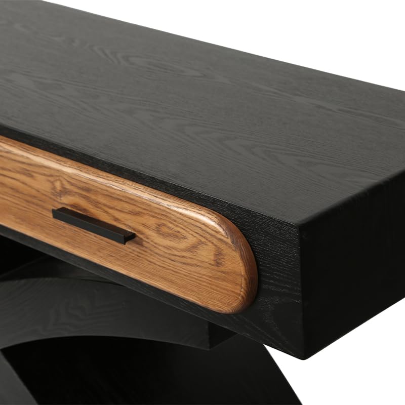 WILLIAMSPACE 47.24" Rectangular Console Table with Cross Leg & 2 Drawers, Mid Century Modern Wooden Entryway Sofa Table Hallway Table for Living Room, Foyer - Black - color: 47.24" Rectangular Console Table With Cross Leg,black