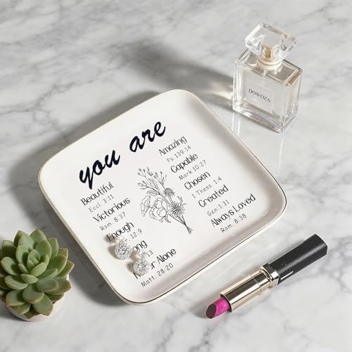 Catholic Christian Ring Tray Gifts , Ceramic Jewelry Dish with Bible Verses – Inspirational Keepsake Gift for Women & Girls, Perfect for Baptism, First Communion or Confirmation - style: Christian Gifts