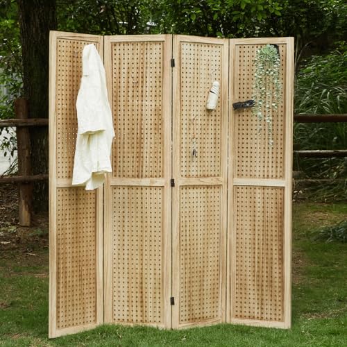 Pegboard Display, 5.6Ft Wooden Room Divider Folding Privacy Screens Portable Freestanding Wall Organizer for Retail Craft Art Display Board (4panels, Natural) - color: Natural, size: 4 Panels