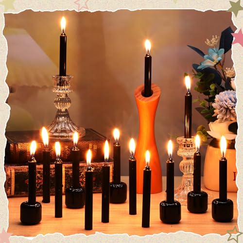 Baderke 24 Pack 4 Inch Mini Black Taper Candles Sticks and 6 Spell Candle Holders for Witchcraft Spell Candles for Rituals, Birthdays, Meditation, Altar, Spells - color: Black