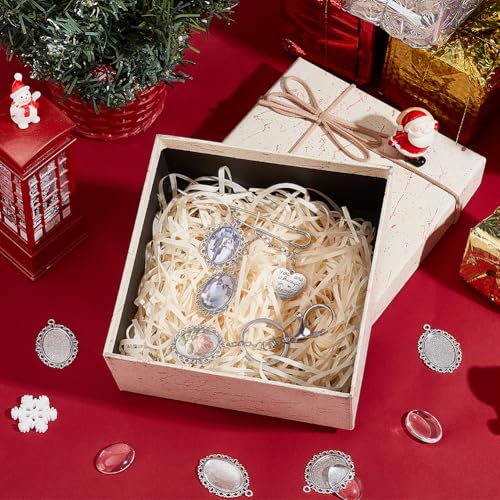 PH PandaHall 60pcs Bezel Pendant Blanks Settings - 30pcs Oval Pendant Trays Photo Charms with 30pcs Glass Cabochons for Wedding Brides Bridal Bouquet Charm Necklace Jewelry Making, 25x18mm (Pack of 2) - size: Tray: 25x18mm (Pack of 2)