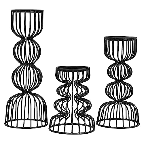 Lainon Candle Holders for Pillar Candles (Black, Set of 3) - Hand Crafted Black Metal Candle Holder Set - Metal Candle Holders Pillar for Table Centerpiece - Modern Candle Stand - 6", 9", 12" - color: Metal - Black