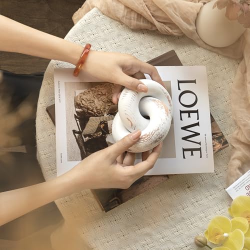EOSAHR Rustic Pine Wood Knot Decor – Stylish 2-Link Wood Chain Link Decor for Coffee Table, Book Shelf & Side Table – Decorative Room Accessories for Living Room (Distressed White) - color: Whitewash