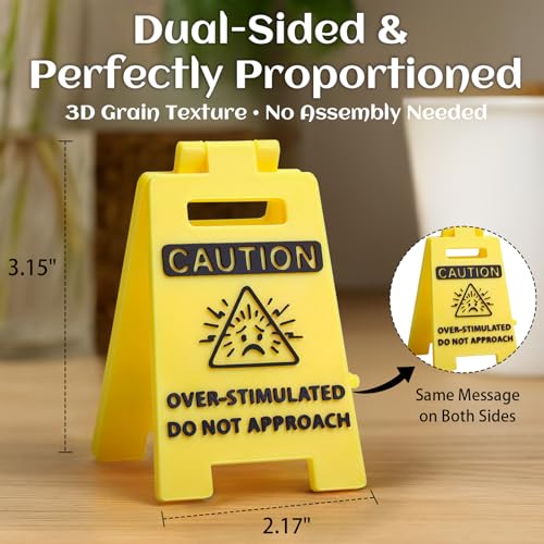 Caution Overstimulated Desk Sign, Office Desk Decor 3D Printed, Gag Gifts Double-Sided Sign with Humorous Quote, Cubicle Decoration Accessories for Women Men, Team Gifts for Coworker Friends Funny - color: Caution 2