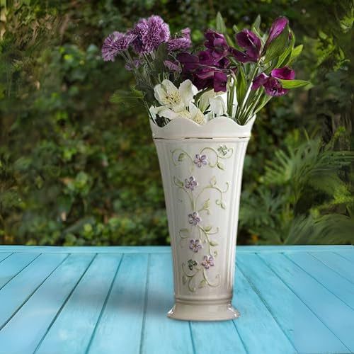 Belleek Irish Flax Vase - White Flower Vase Handcrafted Fine Parian China Irish Decor, 6" W x 9.5" H - size: 9.5-Inch