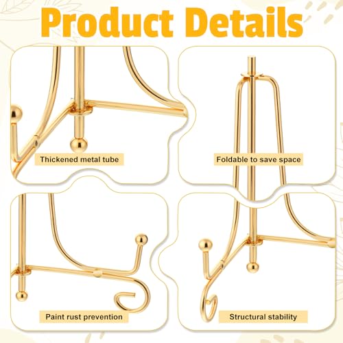 12 Pcs 3 Size Gold Iron Plate Stands for Display, 4" 6" 8" Decorative Metal Plate Holders Display Stand Gold Easel Stands for Photo, Frame, Book, Card, Plaque, Bowl, Picture