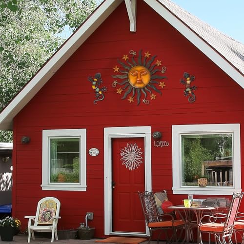 LIFFY 24" Sun Face Metal Wall Art for Outdoor Decor - Solar Themed Hanging Sculpture, Weather-Resistant Garden Patio Wall Décor, Farmhouse Home Accent Gift (Antique Bronze Finish) - color: Sun Face