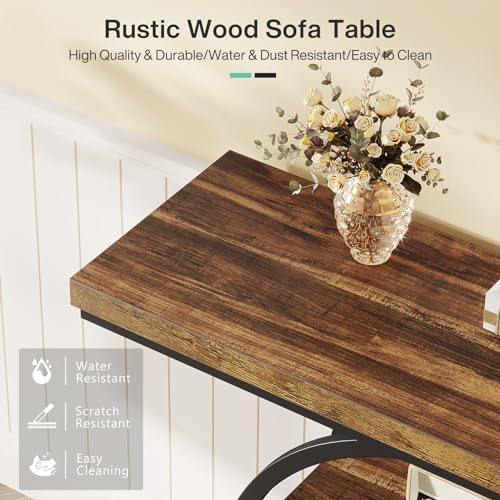 Tribesigns 41.3" Console Table, Industrial 4-Tier Sofa Table Entryway Table with Circle Base, Narrow Wood Accent Tables with Storage Shelves for Living Room, Hallway, Foyer, Rustic Brown - color: Rustic Brown