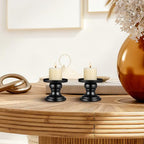 Luxshiny 2Pcs Black Pillar Candle Holders Metal Pillar Candle Stands Decorative Candlestick Holders for Fireplace Table Centerpiece Home Wedding Party Decor, 3.14 X 2.75 X 2.55 Inch