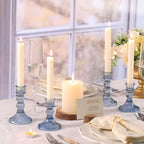 DARJEN 6Pcs Blue Candlestick Holders Set - 4" H & 5" H Striped Taper Candle Holders Bulk, Glass Candle Holders for Wedding, Festival, Party, Table Centerpiece, Gifts - color: Blue, size: Striped Pattern
