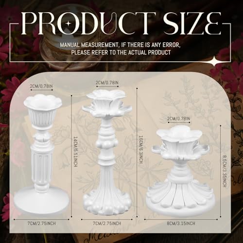 Suclain 3 Pcs Vintage Candlestick Holders Taper Resin Candle Holder Retro Antique Candle Holder Floral Decorative Candlesticks for Wedding Anniversary Table Centerpieces Fireplace Home Decor (White) - color: White