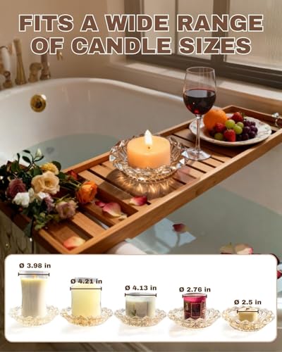 Large Lotus Glass Candle Holder for 3-Wick Candles (Fits 4.5" Jars) – Crystal Candle Tray for Large Jar Candles, Scented Candles & Reed Diffusers(Champagne Gold)