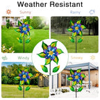 Wind Spinners Outdoor,13'' Dia Metal Flower Pinwheels,Waterproof Wind Sculpture with Metal Stake,Wind Spinner for Outdoor Patio Decor - size: 13‘’Green Flower