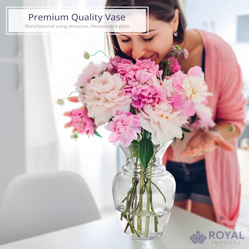 Royal Imports Glass Flower Vase Clear Modern Decorative Centerpiece Urn Wide Mouth Classic Everyday Rose Gathering Wedding Table Bouquet Holiday-Stripes