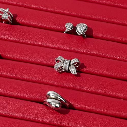 11 Slots PU Leather Jewelry Tray Ring Earrings Trays Ring Holder Organizer Tray Jewelry Display Trays For Rings, Earrings, Coins, Brooches Storage Display (Red) - color: Red, size: 11 Slot