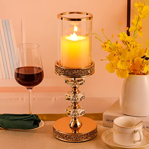 Candle Holder, Pillar Candle Holders, Crystal Candlesticks Holder for Wedding, Parties, Events, Chirstmas,Home Decor, Table Centerpieces CH028D (L) - size: Gold ( L )