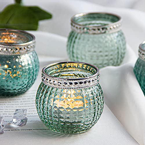 Candle Holder Set of 12, Small Tealight Candle Holder, Vintage Glass Votive Candle Holders for Table Centerpiece Wedding Home Decor Holiday Decor (Green) - color: Green