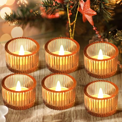 JOYIT Gold Votive Candle Holders Bulk Set of 6, Tealight Candle Holder for Wedding Table Centerpiece, Glass Small Candle Holders for Birthday Party, Valentine's Day, Home Decor (2''X 1.4'') - color: Gold