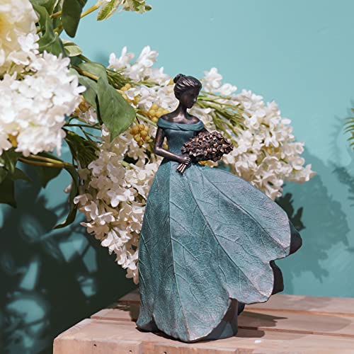Guichifun Fairy Statue Collection Home Decoration - Leaf Angel Girls Resin Modern Table Decor for Living Room Office Sculpture Decor for Women Indoor Rustic Figurines Gift 5 x 3 x 7.5 Inch - color: Green-flower, size: Small