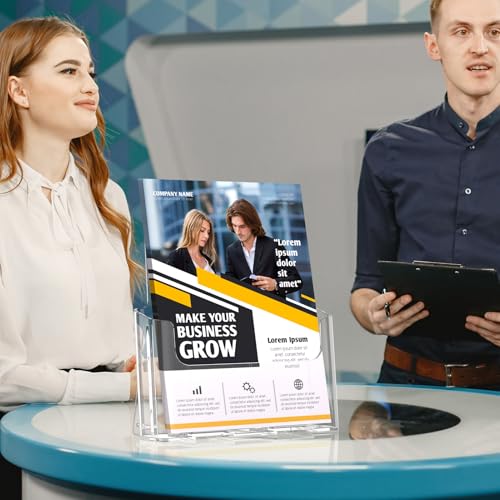 MaxGear Acrylic Brochure Holder 8.5x11 inch, Clear Plastic Literature Holder for Flyers, Pamphlets, Rack Cards and Booklets, Desk or Wall Mount, Acrylic Display Stand for Magazines, Office Use, 4 Pack - size: 8.5"x11"-4 pack