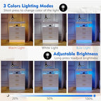 Lvifur LED Nightstand with Wireless Charging Station, Auto Sensor 3 Color Dimmable Night Stand, Modern Bedside Table with 3 Drawers & 3 Open Compartments for Bedroom, White - color: White 3 Drawers-glass Top