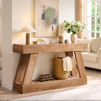 60" Farmhouse Entryway Table with Drawer, Wooden Hallway Foyer Table with Heavy Duty Base, Sofa Table for Living Room(Light Knotty Oak) - color: Light Knotty Oak