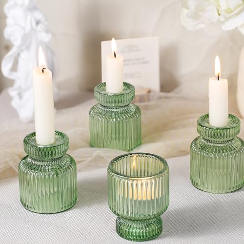 DARJEN 12 Pcs Glass Candlestick Holders- Green Taper Candlestick Holders Tealight Votive Candle Holders for Table Centerpieces, Wedding, Dinner Party, Home Decor - color: Green, size: 12Pcs
