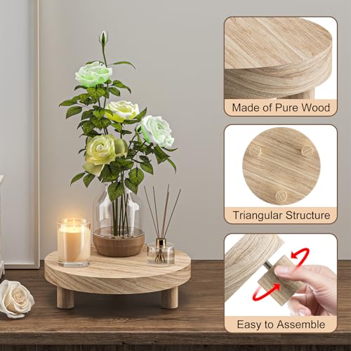 3 Pcs Wood Plant Stand Indoor Outdoor, Round Wood Riser for Decor 6/8/10" Wooden Stool Display Stand Flower Pot Holder Small Planter Tray Modern Potter Decorative for Desktop Counter Room (Natural) - color: Natural
