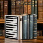 Peacoblue Metal Bookends for Shelves, Modern Decorative Heavy Duty Study Book Ends Stoppers for Office, Desk, Shelf, Room 5.3"x4.3"x7.9" Cast Iron Simple Tall Bookends 1 Pair (Piano Keys) - style: Piano Keys