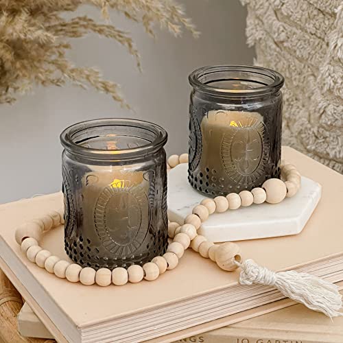 Kate Aspen Smoke Gray Vintage Glass Tealight Votive Candle Holders with Fleur-de-lis Design, Set of 8 - Perfect for Farmhouse Room & Shelf Decor - color: Smoke Gray, size: Set of 8
