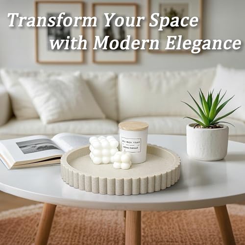 LIN CHUAN Decorative Coffee Table Tray, 11" Round Resin Coffee Table Centerpiece Tray for Home Decor, Modern Organizer for Living Room, Console or Dresser, Beige - color: Beige