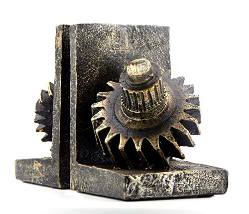 Bellaa 29578 Decorative Bookend Gear Book Ends Industrial Rustic Vintage Unique Heavy Statues Bookshelves Stopper Support Home Decor Accents - size: 6 inch x 4.5 inch x 4 inch