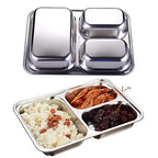 Set of 2 Stainless Steel Divided Plates Tray 3 Sections Diet Food Control Dinner Plate for Adults - Unbreakable Metal Plate for Campers Portion Control Reusable Plate - size: 9.45 x 6.69 Inch (3 Sections)