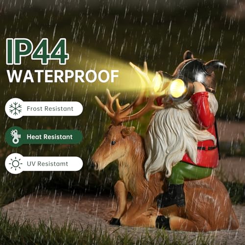 VChymm Garden Gnome Statues Resin Gnome Sitting On Deer Statues Solar Lights Outdoor Telescope Gnome Gifts for Yard, Patio Decor Gift (Deer Gnome) - color: Deer Gnome