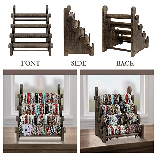 TOPNEW 4 Tier Wooden Bracelet Holder, Scrunchie Bangle Watch Necklace Display Storage Jewelry Holder Stand Display Organizer, Brown - color: 4 Tier Brown