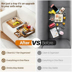 Couch Cup Holder, Couch Tray Cup Holder Sofa Tray, Acacia Wood Large Capacity 2-Tier Wooden Trays with Drawer for Sofa, Bed, Picnic, Drinks, Snacks, Remote, Cell Phone 12.5 * 12.5 in - color: Acacia Wood