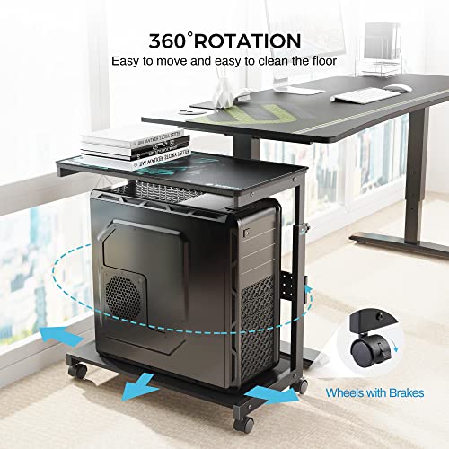 EUREKA ERGONOMIC PC Stand Computer Cart, Height Adjustable Tower Stand 2-Tier Suit for ATX Case Printer, Metal Rolling Cart on Wheels for Gaming Home Office, Black - color: Black