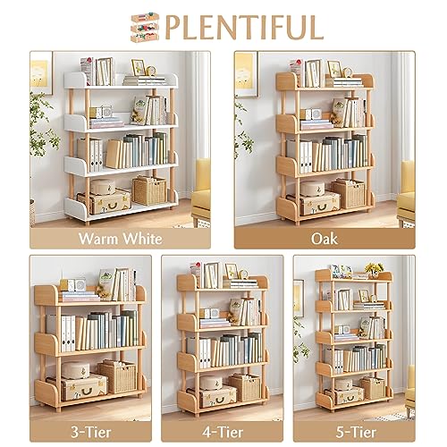 OSCHF 4-Tier Wooden Open Bookcase - Modern Display Bookshelf with Top Edge and Solid Wood Frame for Home and Office, Storage Cabinet, Oak - color: Oak, size: 4-Tier