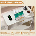 LEYAOYAO 31" Wide Fluted Nightstand with Charging Station, Oversized Extra Large 1 Drawer Night Stand with Golden Handle, White Wood Bedside Table Tall End Tables,for Bedroom, Living Room, Hallway - color: White, size: 1 Drawers