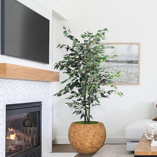 Panlaolao 10 H x 14" Dia (10" Pot Opening) Round Fiberstone Planter with Drainage Hole, White, Indoor/Outdoor Large Plant Pot for Home Patio Garden, Ideal for Large Plants-Camel - color: Camel, size: 14 Inch