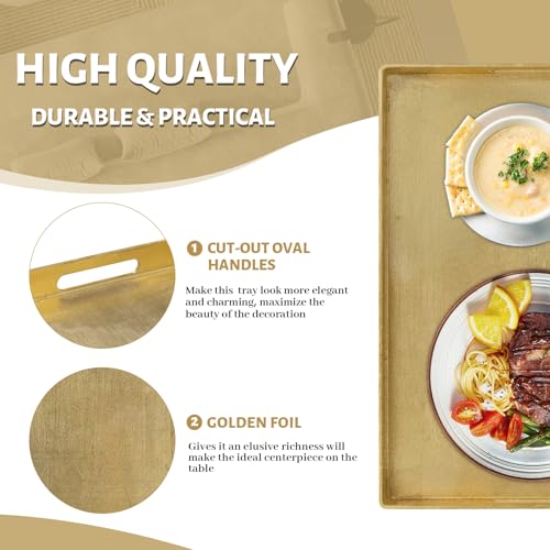 MAONAME Gold Decorative Tray with Handles, Foil Serving Tray for Ottoman, Rectangular Coffee Trays for Living Room, Bathroom, 11.8" L x 8" W x 1.6" H - size: 11.8" x 8.7" x 1.6"
