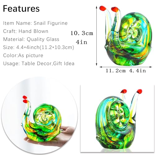 QFkris 4.4inch Blown Glass Snail Figurine Collectibles Handcrafted Glass Animal Paperweight Home Art Statue Decoration for Women