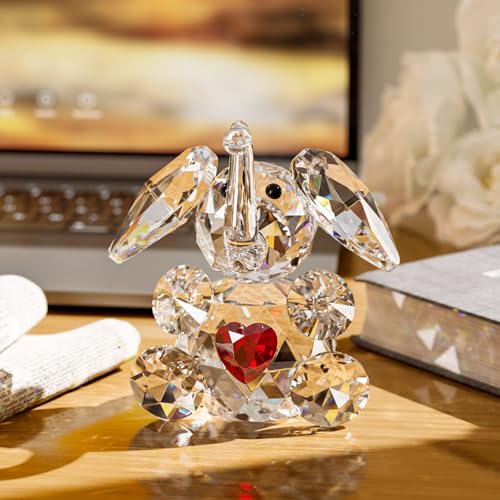 YWHL Cute Crystal Elephant Gifts for Women, Handmade White Elephant Gift Ideas, Small Drunk Animal Decor, Figurine Collection for Home Decoration - color: Red Heart
