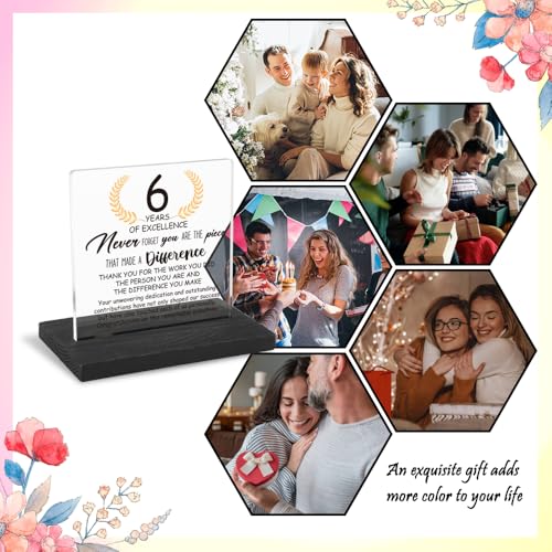 6 Years Work Anniversary Desk Decor Gifts for Employee, 6th Grade Promotion Gifts for Coworker,Modern Transparent Acrylic Desk Plaque with Inspirational Quotes, 10 x 10 x 1.5 cm,XXY106 - style: 6 Years Work Anniversary
