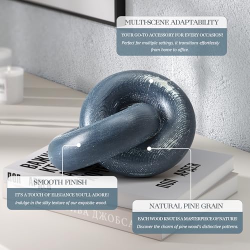 EOSAHR Boho Pine Wood Knot Decor Blue Wooden Chain Link Sculpture for Coffee Table, Bookshelf & Side Table Simple Modern Decorative Knot for Stylish Home Decor - color: Blue