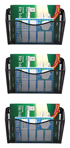 EASEPRES 3 Single Pocket Mesh Hanging File Organizer, Vertical Wall Mounted Magazine File Holder, Mount Basket Mail Paper Document Folder Organizing for Office, Home and School, Black