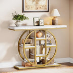 Celaform 41" Console Table, 4-Tier Entryway Table with Circle Base, Industrial Narrow Wood Sofa Accent Tables with Storage Shelves for Living Room, Hallway, Foyer (White Gold) - color: White Gold